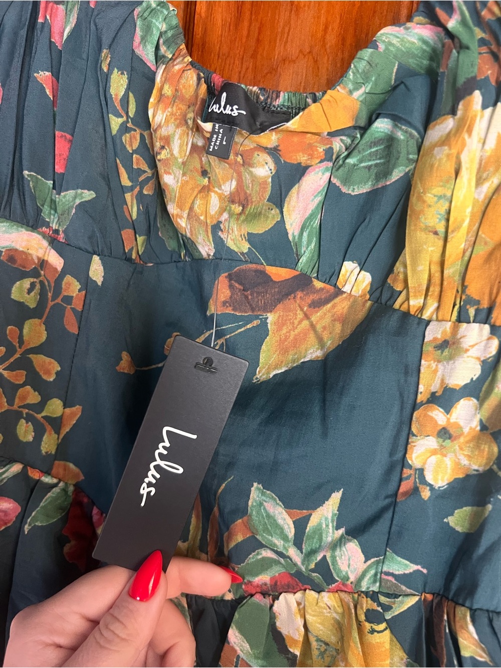 Lulus Large Adorable Tendencies Dark Teal Floral Puff Sleeve Midi Dress NWT - Picture 4 of 4
